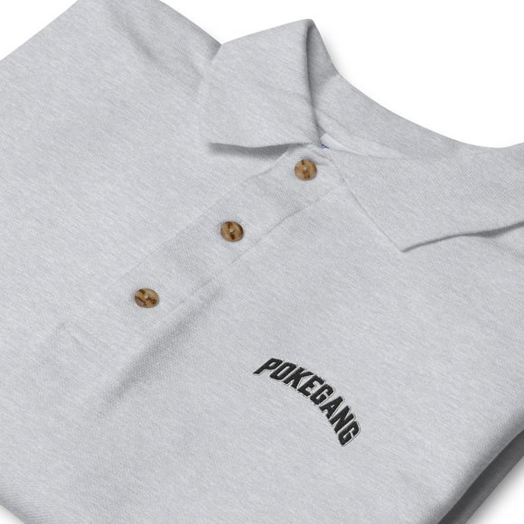 PokeGang Men's White Cotton Short Sleeve Button Up Embroidery Polo Shirt Size S - Picture 2 of 2